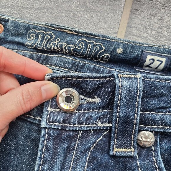 Miss Me Signature Rise Boot Cut Blue Jeans Sequin Western Embroidered Denim 27 - Picture 6 of 13